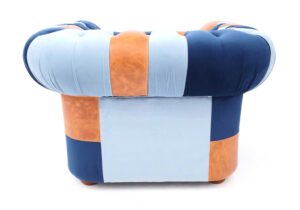 Chesterfield fauteuil denim & velvet patchwork